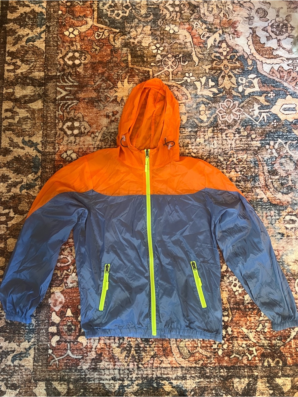 Vintage Style Colorblock Windbreaker Jacket Orange Blue Neon Zip Size M